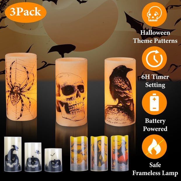 3 pack Halloween flameless candle lamp with timer