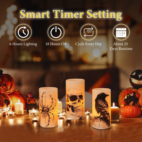 Timer setting battery-operated Halloween candle set
