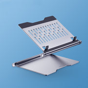 Metallic laptop stand on a blue background