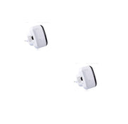 Two white wall sockets on a white background