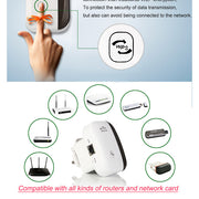 Advertisement for a Wi-Fi adapter with compatibility features and hand interacting with device.